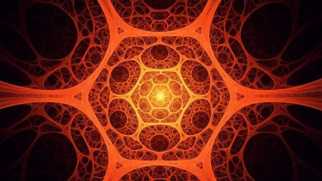 A vibrant and intricate fractal design with a glowing orange center - Powered by Adobe