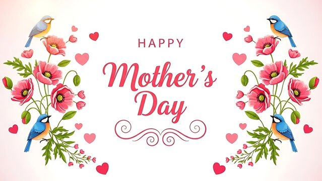 Happy mother's day floral wishes with birds - Powered by Adobe
