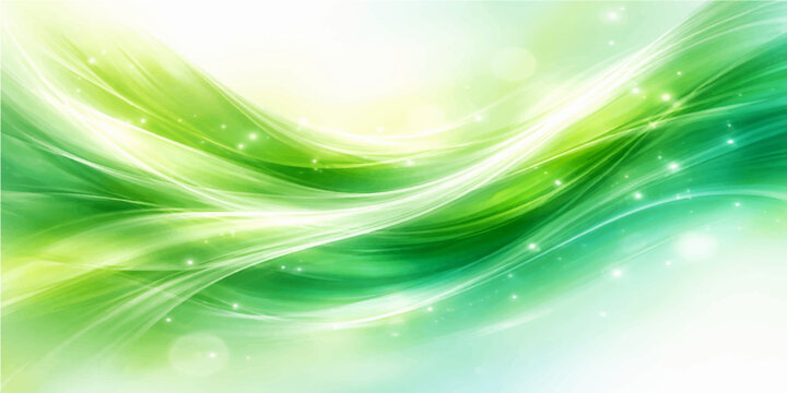 Abstract green background featuring flowing waves and bright vector light curves creates a dynamic motion pattern with elegant fractal swirl elements for a modern wallpaper backdrop design