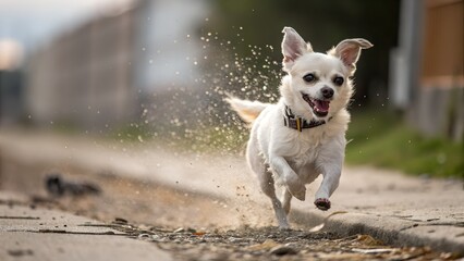 Perro Blanco en Carrera Dinamica