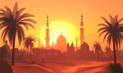 Peaceful Ramadan Environment with Lanterns and Community Dining at Twilight