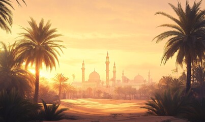 Peaceful Ramadan Environment with Lanterns and Community Dining at Twilight