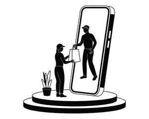 Mobile Screen Parcel Handover Contactless Home Delivery Service Concept Art