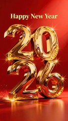 New Year greeting card background with golden auspicious clouds and red gradient abstract geometric pattern, modern minimalist style for Spring Festival cards, social media greetings, posters, and dig