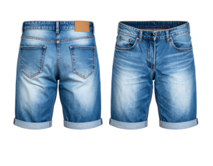 Front and back view of rolled-hem denim shorts