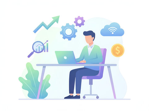 Business Man Working on Laptop - Powered by Adobe