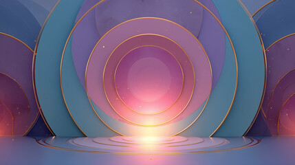 Abstract 3D stage with concentric circles and glowing light
