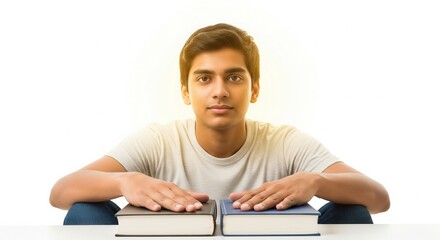 Indian Student with Books on White Background &ndash; Knowledge and Learning Concept