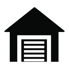 Vector illustration icon black icon of a house with a garage door on a white background for design and architecture concepts