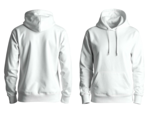Clean white hooded sweatshirt, front and back views (1)