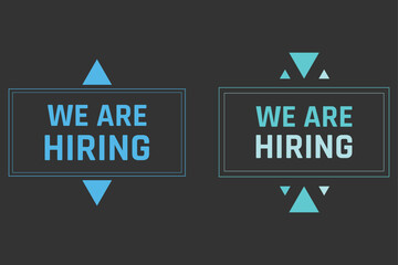 We are hiring banner design in blue and black, minimalist recruitment announcement poster for business job vacancy.