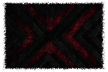 Aggressive Dark Metal Background With Red Scratched Textures and Chevron Shaped Industrial Layers, Made of cubes
