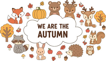 Obraz premium Whimsical Autumn Scene with Animals and Fall Elements