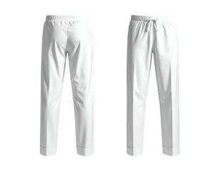 Crisp white trousers shown from front and back