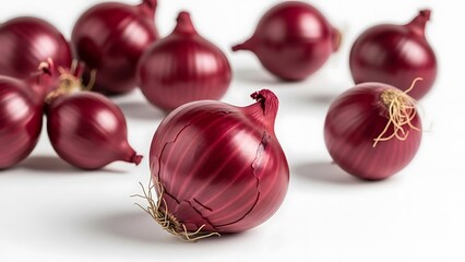 Fresh red onions on white background