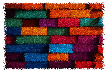 Horizontal Stack of Colorful Painted Wood Planks Showing Natural Grain and Bright Rainbow Tones, Made of cubes
