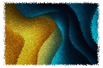 Satin Gold and Deep Azure Blue Undulating Folds With Fine Granular Texture and Dramatic Lighting, Made of cubes
