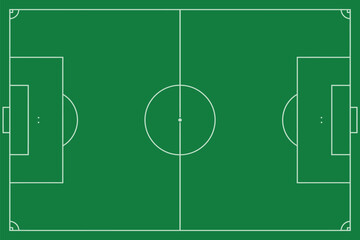 Top view illustration of a regulation soccer field with white markings on.
