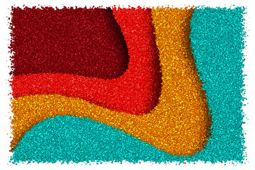 Minimalist Bold Curved Layers Featuring Deep Burgundy Bright Red Mustard Yellow and Teal Colors, Made of cubes
