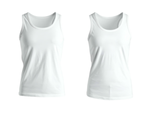 Two plain white sleeveless tops, front and back views (2)