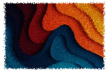Elegant Paper Cut Background With Flowing Liquid Curves in Warm Orange Tones and Cool Teal Hues, Made of cubes
