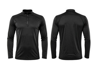 Black athletic quarter-zip pullover shirt, front and back view