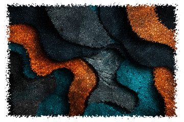 Artistic Topographic Wood Grain Pattern With Flowing Organic Shapes in Charcoal Teal and Amber, Made of cubes
