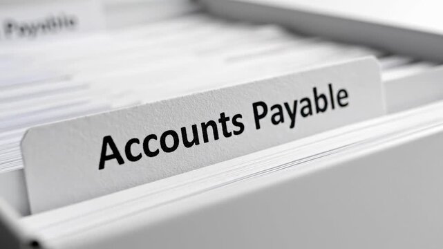 Accounts Payable Tab In Drawer With Labeled Folder And Rows Of Invoices, Neat Filing And Ledger Cards Inside Metal Cabinet, Back Office Bookkeeping Scene Conveying Order, Payable Processing