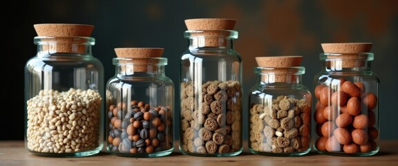 Seed ball collection in apothecary jars. sustainable planting, rewilding