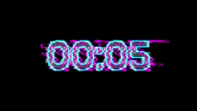 Modern Digital Clock 10 second Timer with Electric Distortion. 4k Video