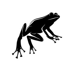 Black silhouette of a frog in a dynamic jumping position