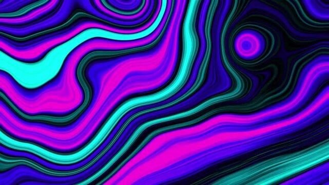 Neon abstract wavy marbled pattern with vibrant magenta, cyan, and teal lines.