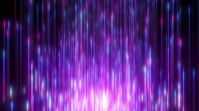 Abstract digital background with glowing soft neon particles flying upwards. Movement of a stream of bright glowing particle lines. Seamless abstract background.