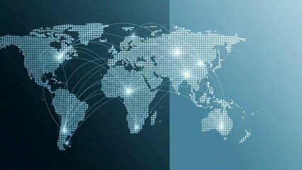 Global Network Connections Represented by Digital World Map with Glowing Nodes.