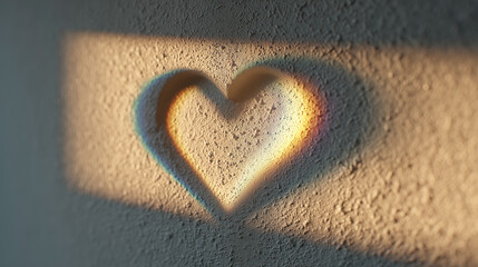 A heart shape shadow on a textured wall.