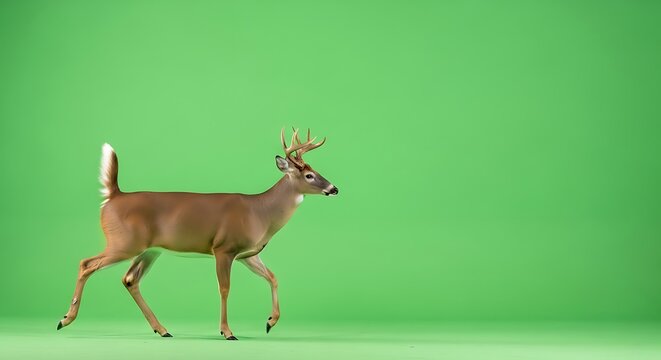 Majestic Buck Walking Against Green Screen Backdrop.