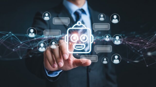 Engaging with ai chatbot technology, showcasing modern digital customer support and network interaction - Powered by Adobe