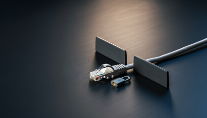 Ethernet network security concept with firewall barriers and padlock, access control and protected connection on dark background
