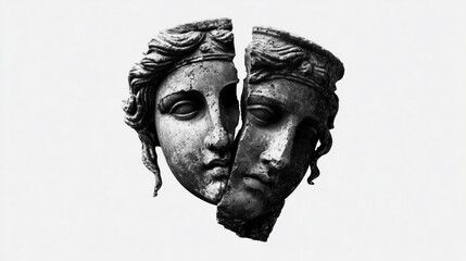 Two broken stone faces merged together.