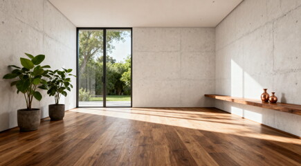 Minimalist Interior with Natural Light and Concrete Walls