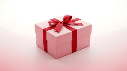Obraz premium Pink gift box with red ribbon on white background.