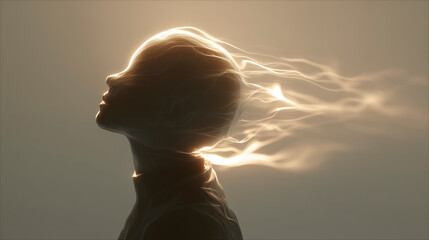 Silhouette of a head with flowing light effects.