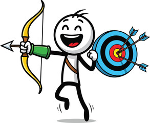 Cartoon Character Shooting Bow and Arrow.