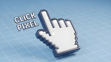 3D Retro Pixel Hand Cursor "Click Pixel"