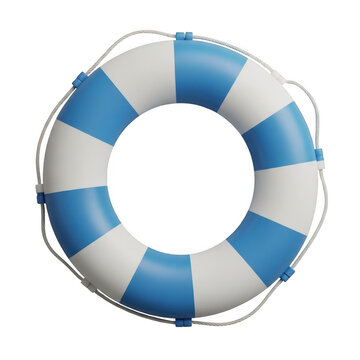 Blue and white life buoy isolated on transparent background