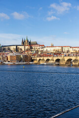 Obraz premium Snowy Prague Lesser Town with gothic Castle, Czech Republic 