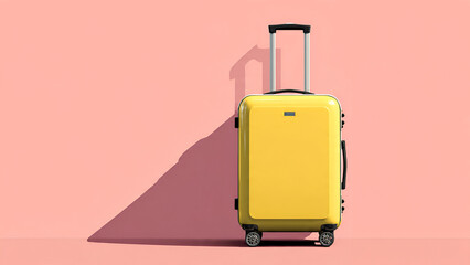Yellow suitcase isolated on pink background