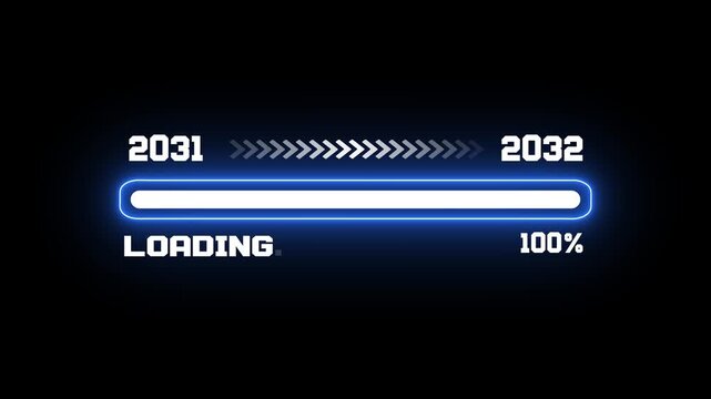 Loading Bar from 2031 to 2032 with Blue Neon Glow, Minimalist Loading Progress Bar 2031-2032 Animation
