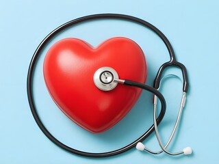 Red Heart with Stethoscope for Cardiology, Heart Health Insurance and Medical Care Concept. World Heart Day, World Health Day, Hypertension Awareness and Preventive Healthcare