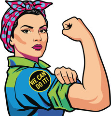 Rosie the Riveter Cartoon Character Flexing Arm.